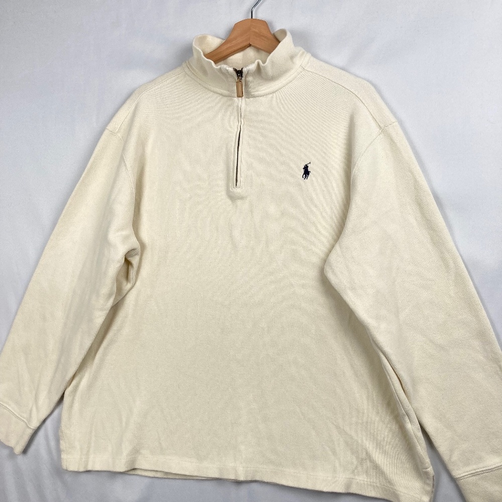 Polo Ralph Lauren Pullover Mens XL Ivory Estate Rib 1/4 Zip Sweater Golf